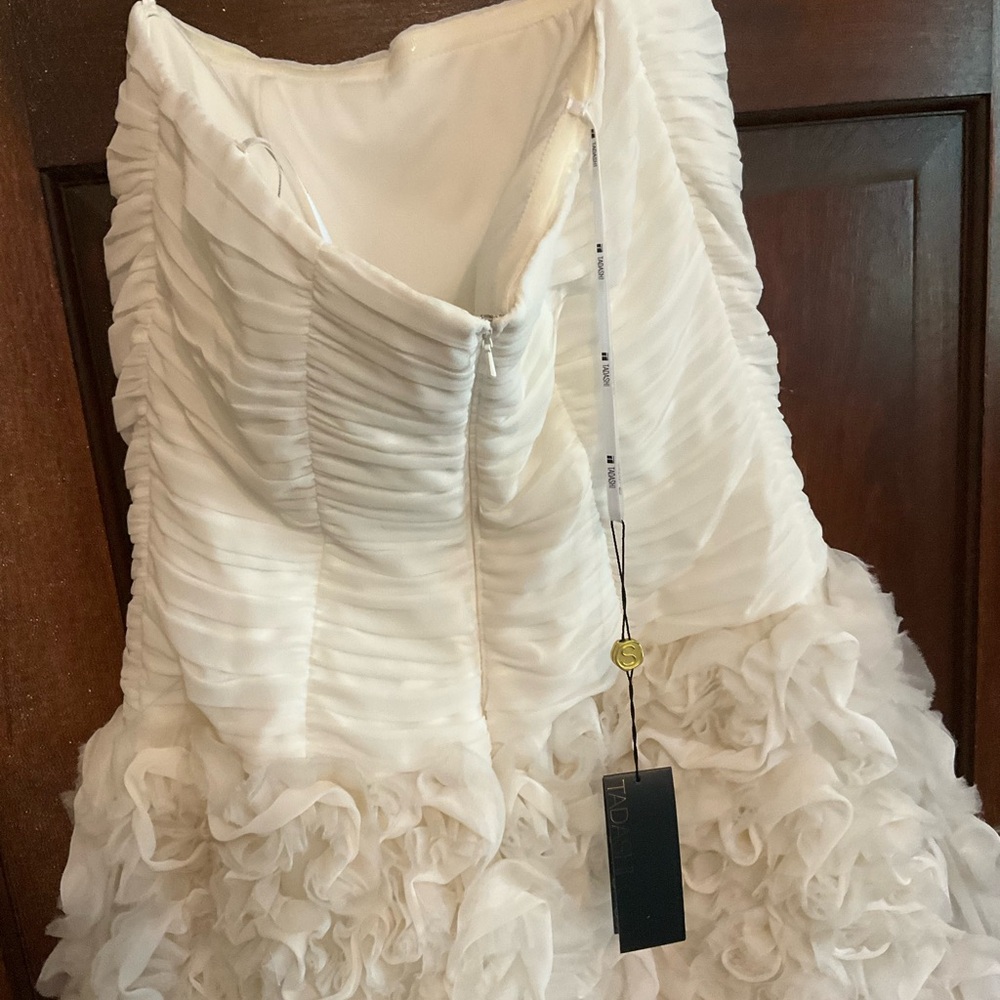 Tadashi Shoji Ivory Ruched Ruffled Halter Gown - Picture 8 of 10